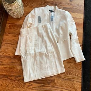 NWT Ann Taylor 2-Piece White Skirt Blazer Suit in Herringbone Linen Blend - 00P